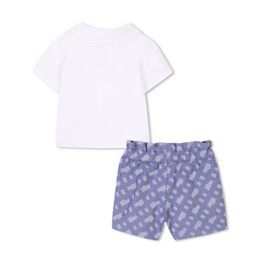 BOSS Short con blusa para bebe niña all over logo azul